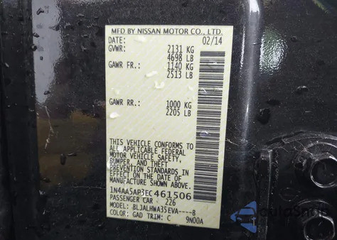 2014 Nissan Maxima 3.5 Sv z USA, uszkodzony, nr VIN 1N4AA5AP3EC461506